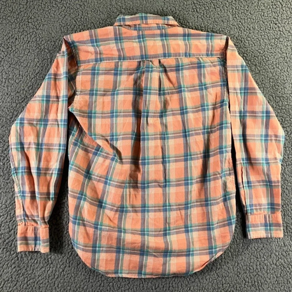 Ralph Lauren Kids Large 14-16 Plaid Button‎ Down Shirt Orange Blue Cotton Pony